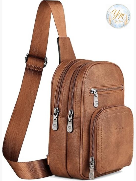 Handbags - Sling Crossbody Bag PU Leather Multi-Pocket Purse Shoulder Bag Travel
